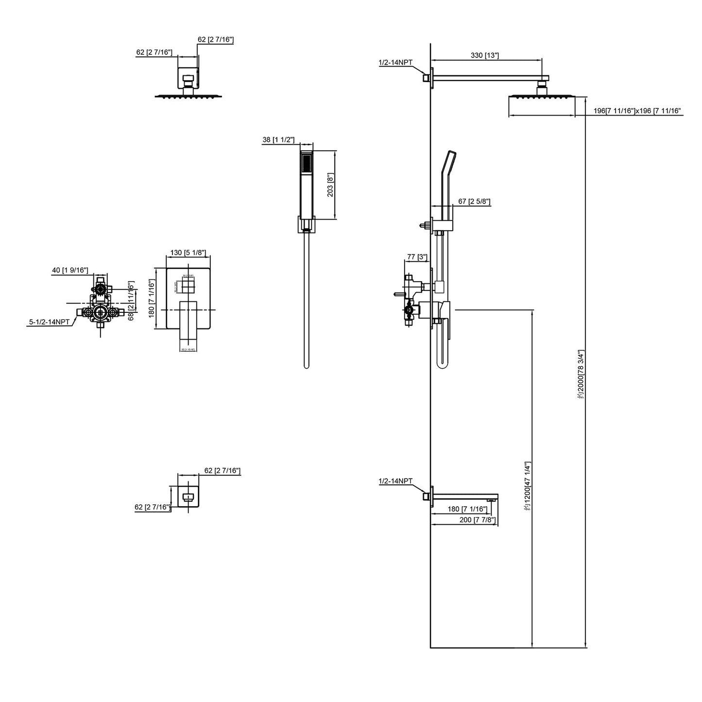 Pressure Balance Shower & Bathtub Kit - KBPHHS